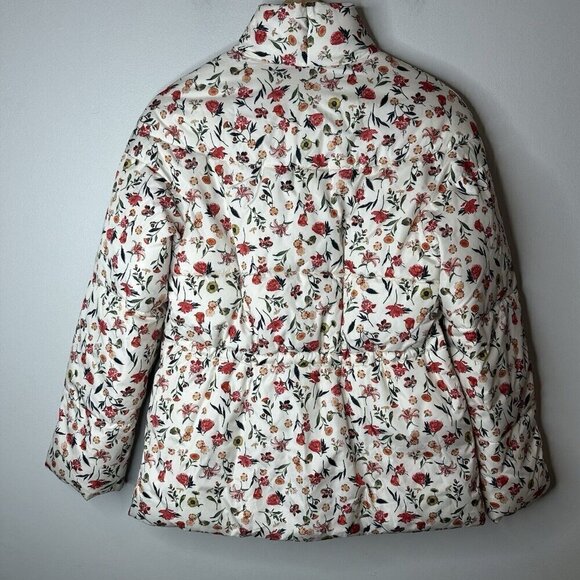 J Crew Puffer Jacket Womens XXS Cream Floral Cottagecore Grannycore Warm Boho - Picture 11 of 16
